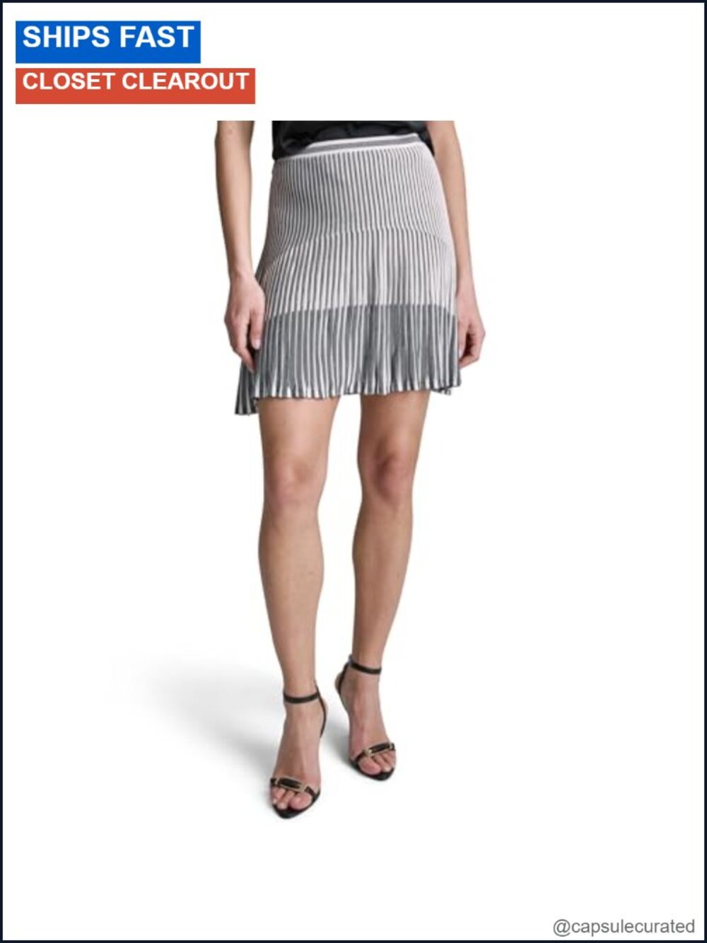 Knit Ottoman Contrast Stripe Knee-Length Skirt 100% Viscose Mid Rise